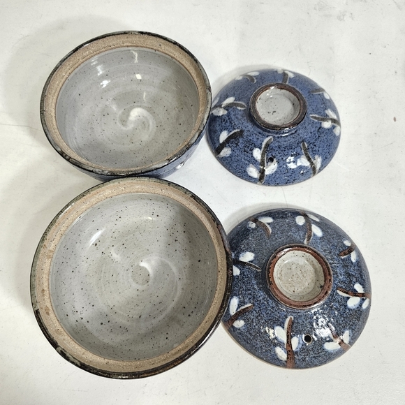 Japanese Handpainted Blue Earthenware Cooking Dinnerware Kitchen Wear Rice Bowls - Picture 5 of 7